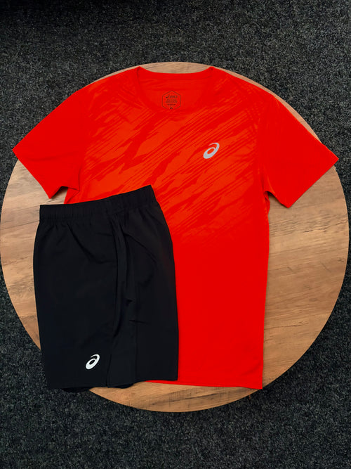 ASICS ALL OVER PRINT T-SHIRT SET CHERRY TOMATO/BLACK