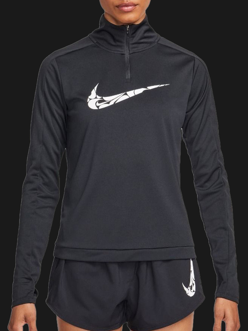 NIKE WOMENS SWOOSH 1/2 ZIP BLACK/WHITE
